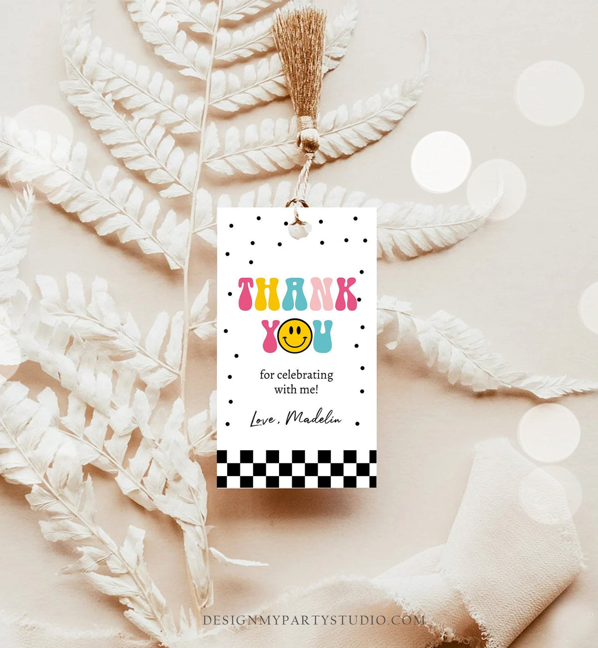 Editable One Happy Girl Birthday Favor Tags Smiley Face Thank You Tags Smiley Teen Birthday 1st Girl Gift Tag Download Corjl Template 0456