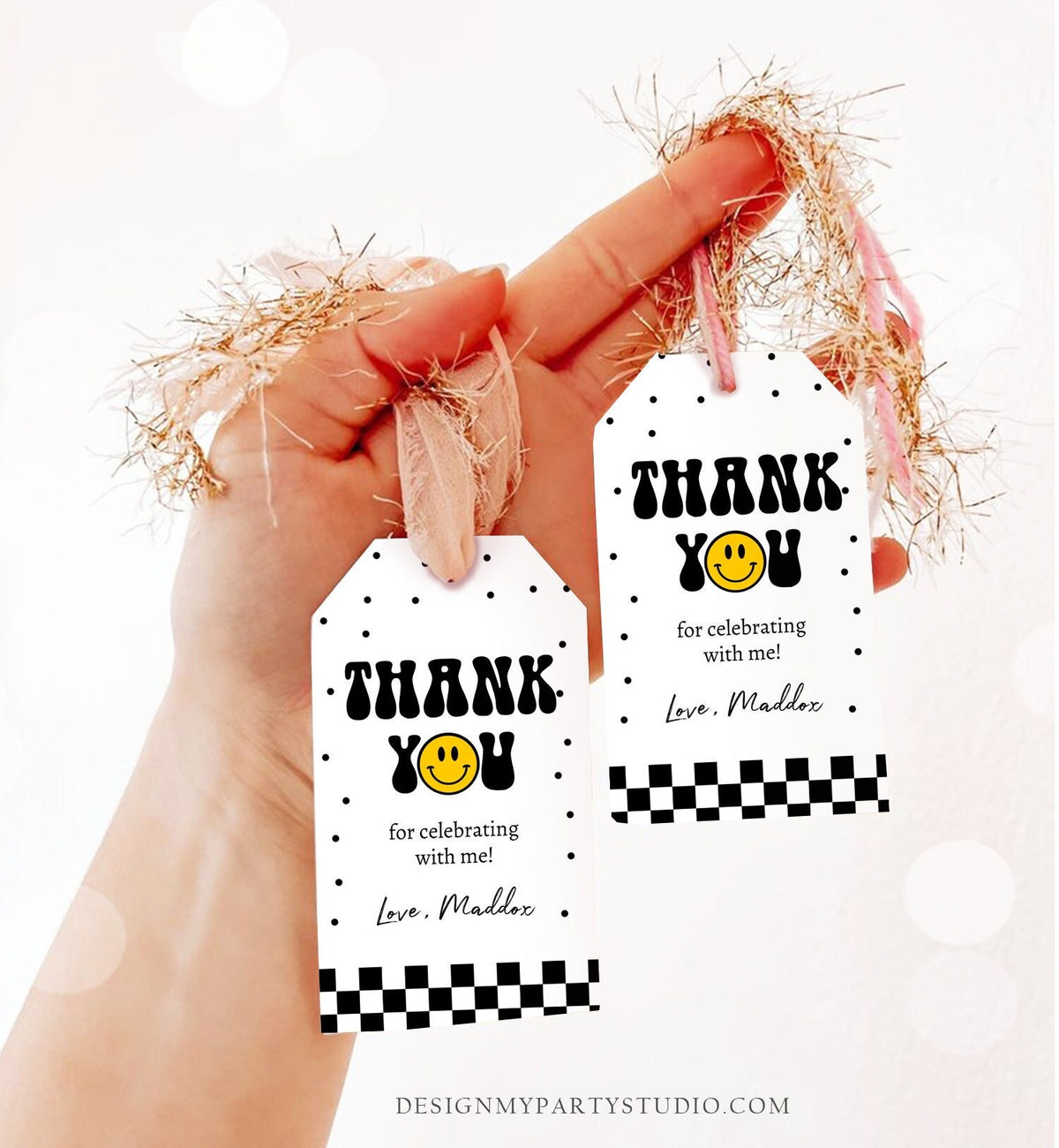Editable One Happy Dude Birthday Favor Tags Smiley Face Thank You Tags Smiley Teen Birthday 1st Boy Gift Tag Download Corjl Template 0456