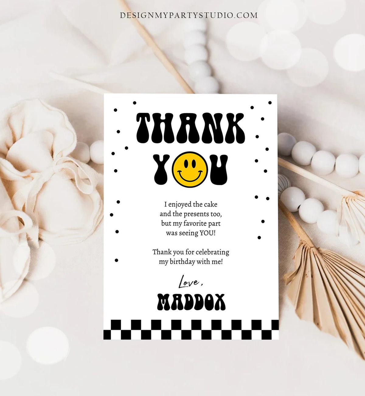 Editable Smiley Face Birthday Thank You Card One Happy Boy Emoji First 1st Thank You Note Download Printable Template Digital Corjl 0456