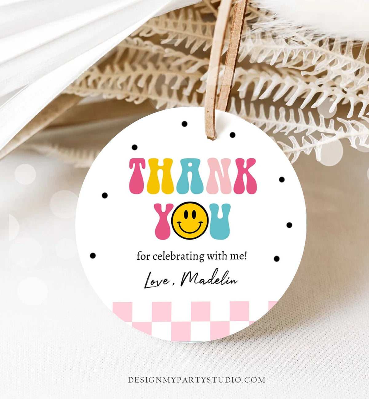 Editable Smiley Face Favor Tags 1st First Birthday One Happy Girl Pink Emoji Stickers Download Corjl Template PRINTABLE 0456