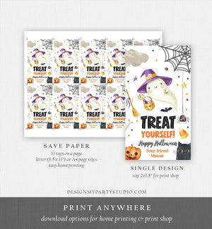 Editable Halloween Favor Tags Ghost Gift Tags Treat Yourself Trick Or Treat Bag Tags Ghost Treat Tag Download Printable Template Corjl 0261