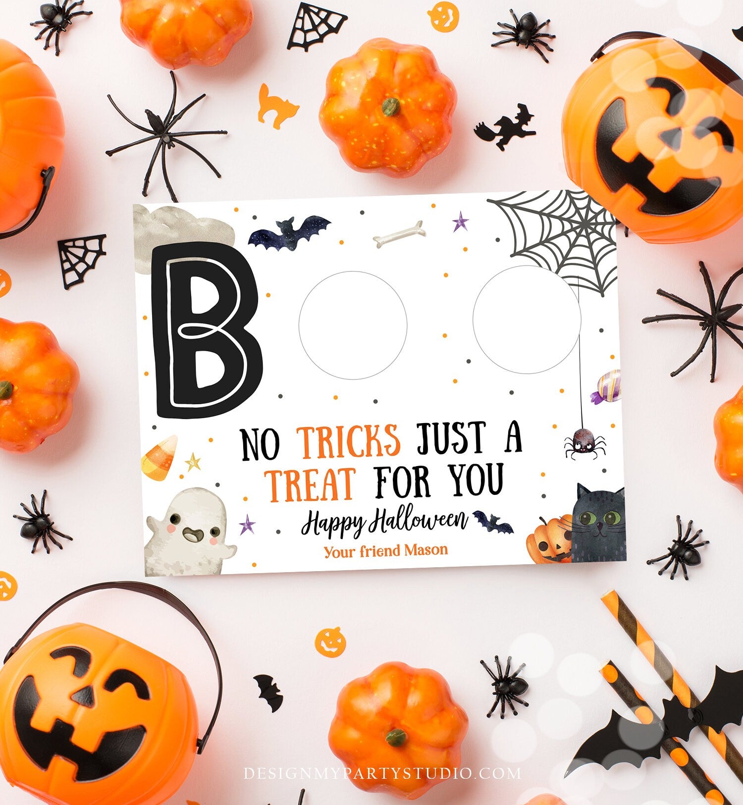 Editable Halloween Play-Doh Favor Card Halloween Gift Tag Trick Or Treat Halloween School Treat BOO Download Printable Template Corjl 0261