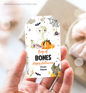 Editable Halloween Gift Tag Skeleton Gift Tags Trick Or Treat Halloween School Treat Bag of Bones Tag Download Printable Template Corjl 0261