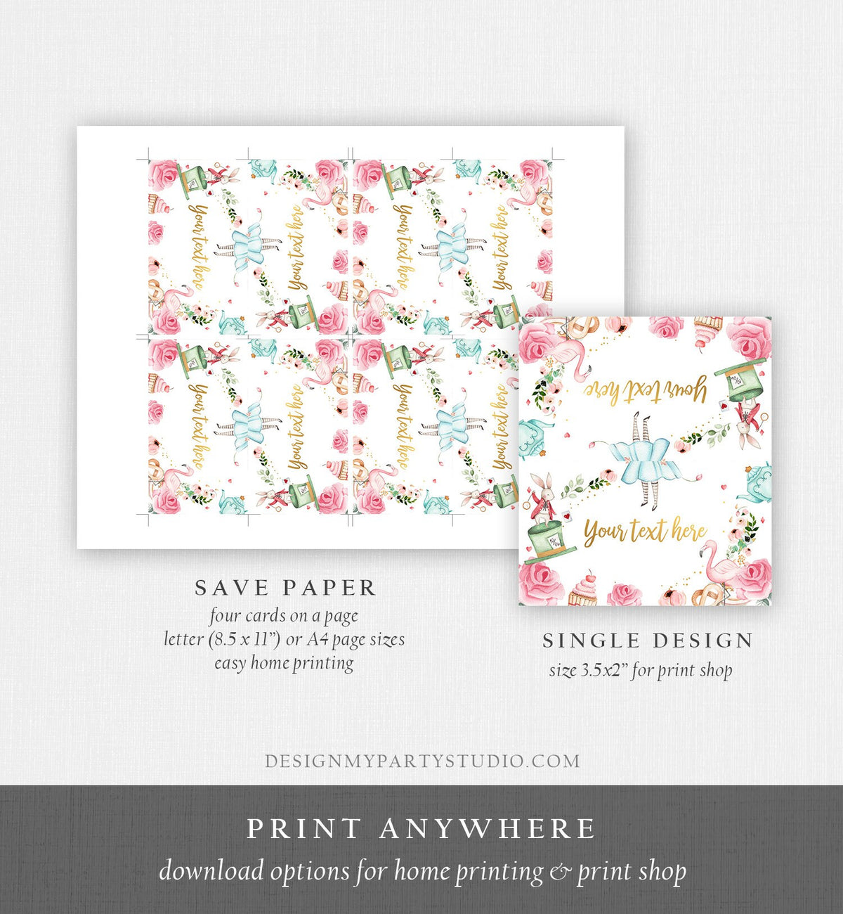 Editable Alice in Wonderland Food Labels Alice Place Card Tent Card Escort Card Girl Pink Tea Party Onederland Printable Corjl Template 0350