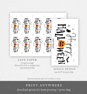 Editable happy Halloween Gift Tags Trick Or Treat Favor Tags Ghost Halloween Treat Tag Personalized Download Printable Template Corjl 0261