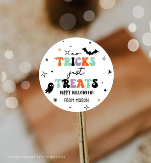 Editable Halloween Gift Tag No Tricks Just Treats Halloween Treat Tag Trick Or Treat Favor Tags Kids Download Printable Template Corjl 0261