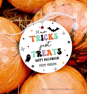 Editable Halloween Gift Tag No Tricks Just Treats Halloween Treat Tag Trick Or Treat Favor Tags Kids Download Printable Template Corjl 0261