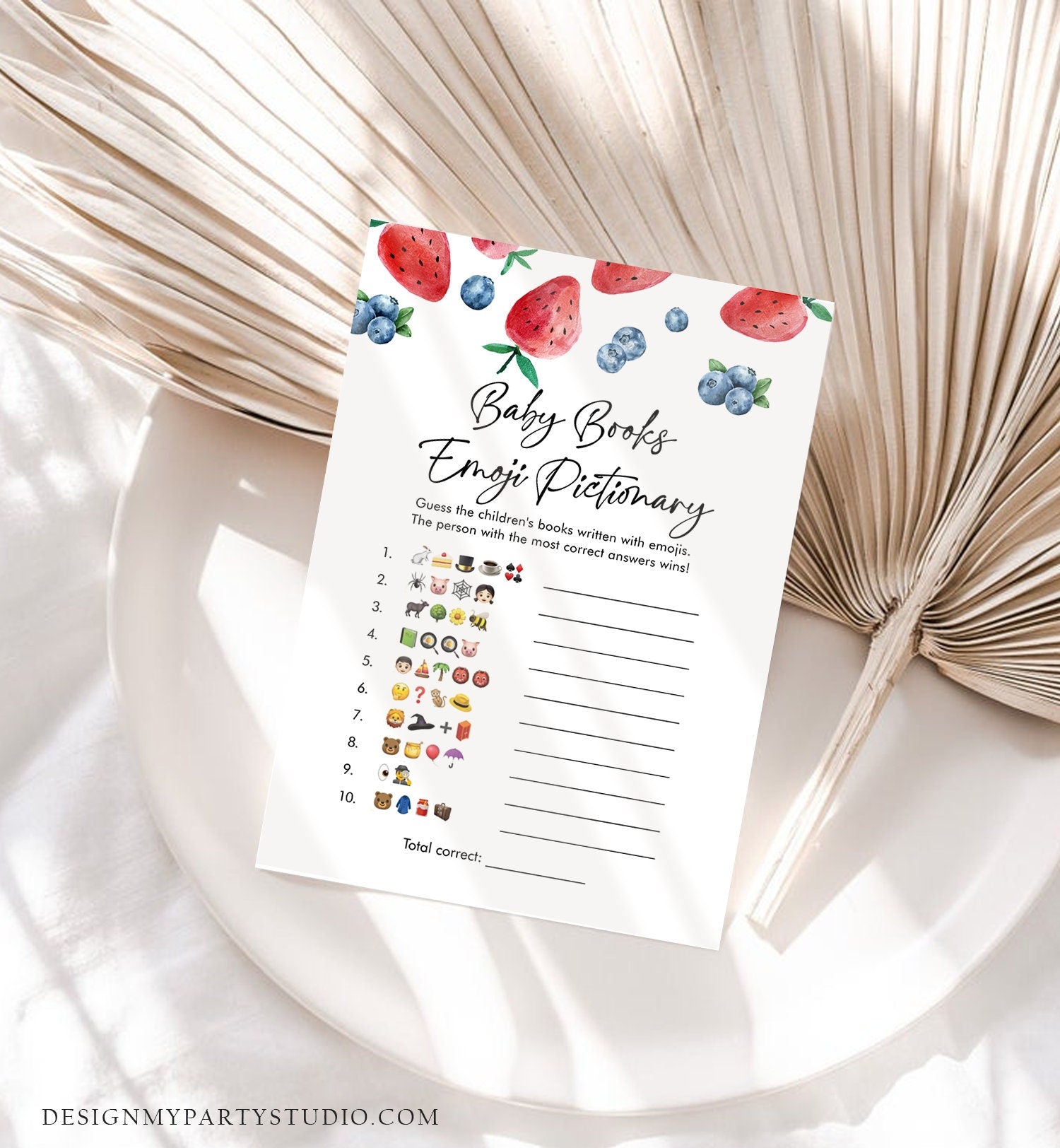 Editable Baby Book Pictionary Baby Shower Game Emoji Strawberry Bluebe ...
