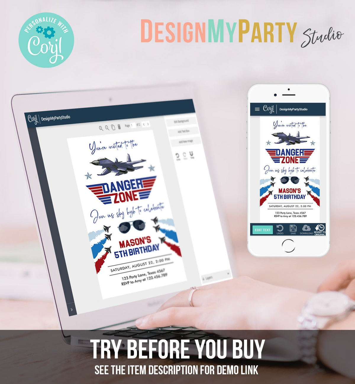 Editable Fighter Pilot Birthday Evite Fighter Jet Pilot Invitation Boy Military Jet Instant Download Phone Electronic Corjl Template 0469