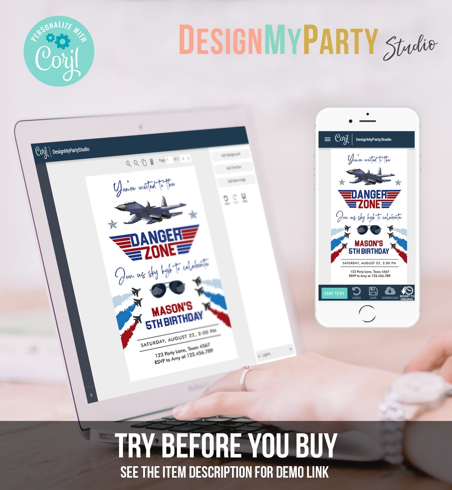Editable Fighter Pilot Birthday Evite Fighter Jet Pilot Invitation Boy Military Jet Instant Download Phone Electronic Corjl Template 0469