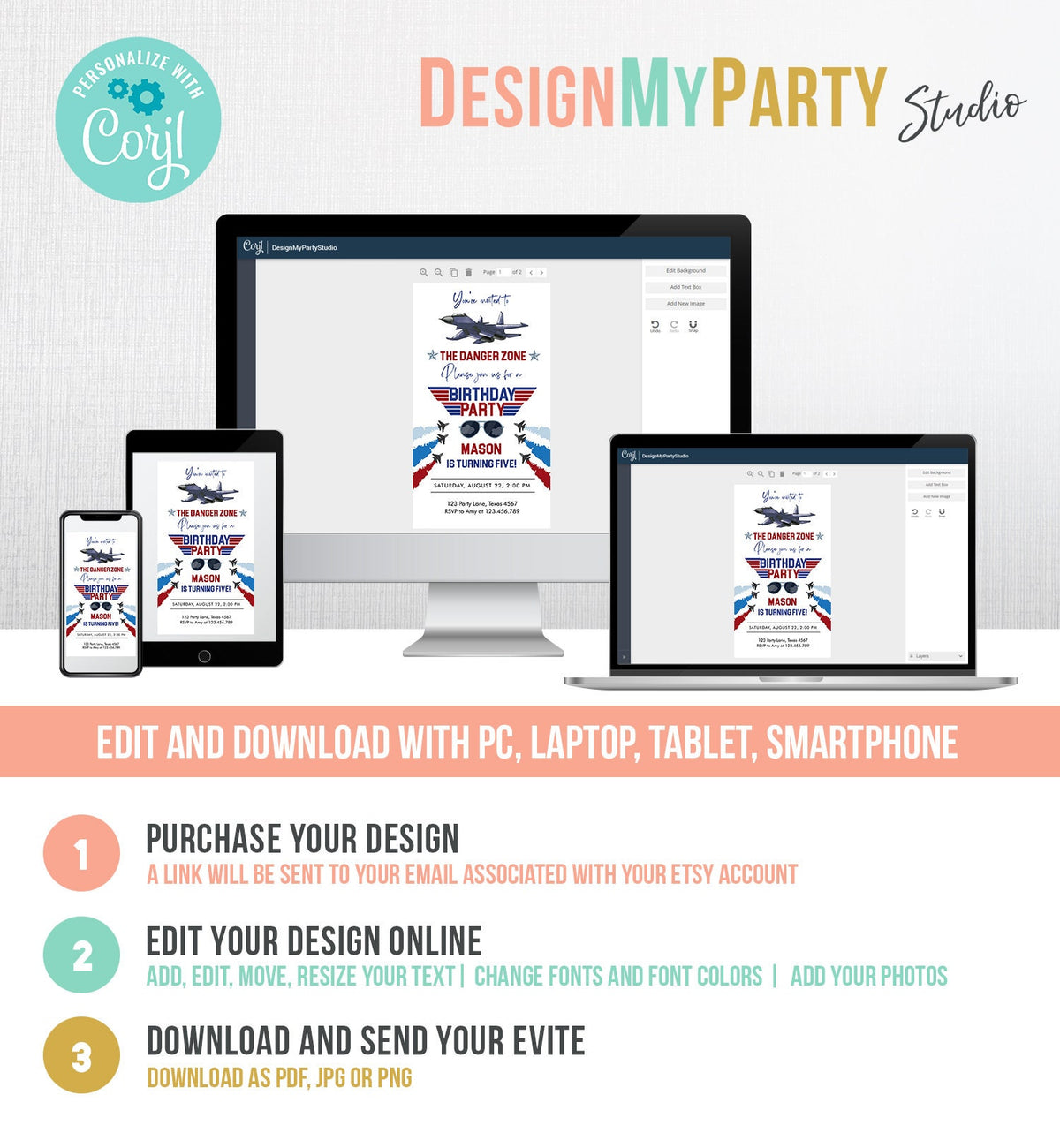 Editable Fighter Pilot Birthday Evite Fighter Jet Pilot Invitation Boy Military Jet Instant Download Phone Electronic Corjl Template 0469