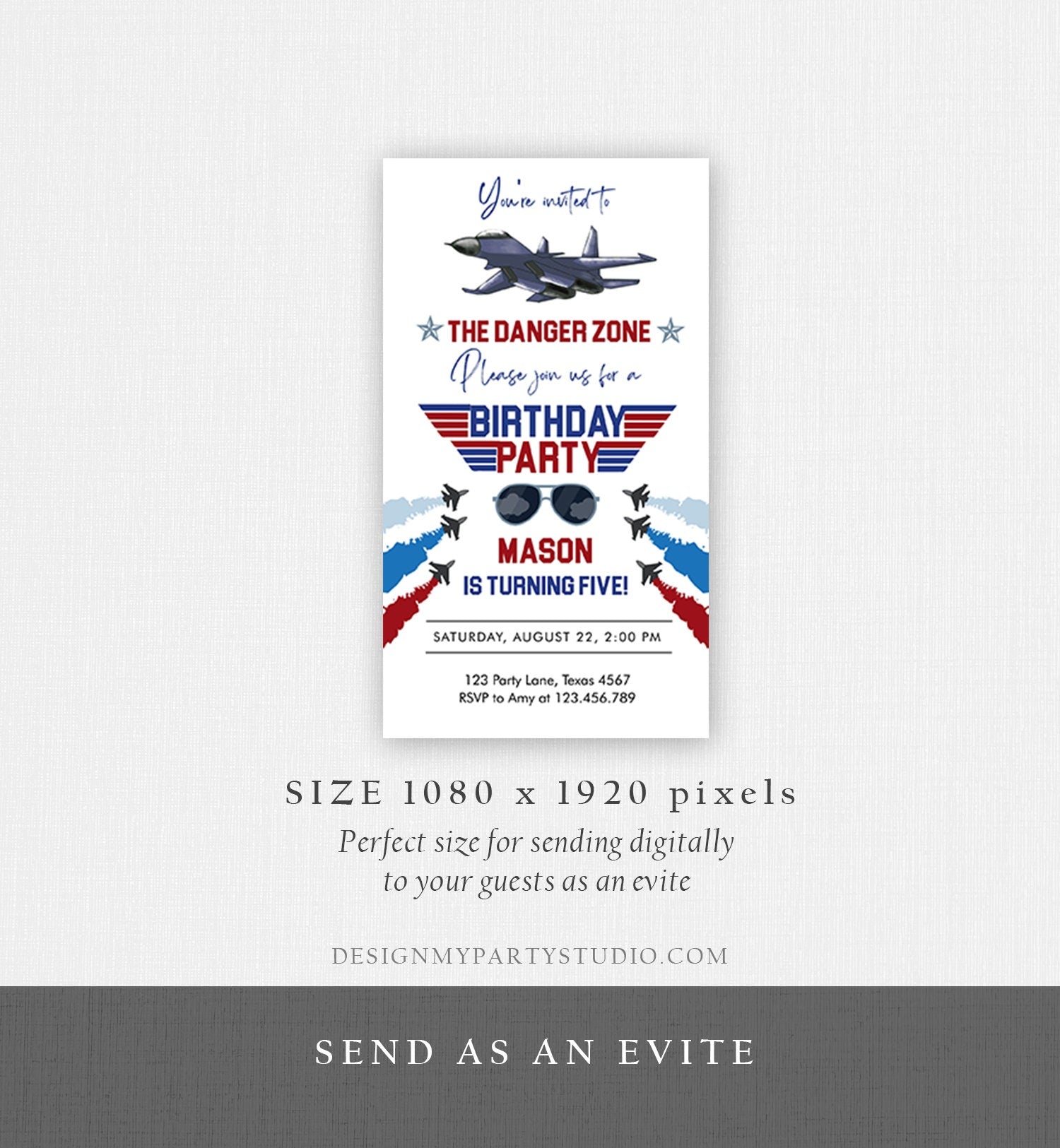 Editable Fighter Pilot Birthday Evite Fighter Jet Pilot Invitation Boy Military Jet Instant Download Phone Electronic Corjl Template 0469