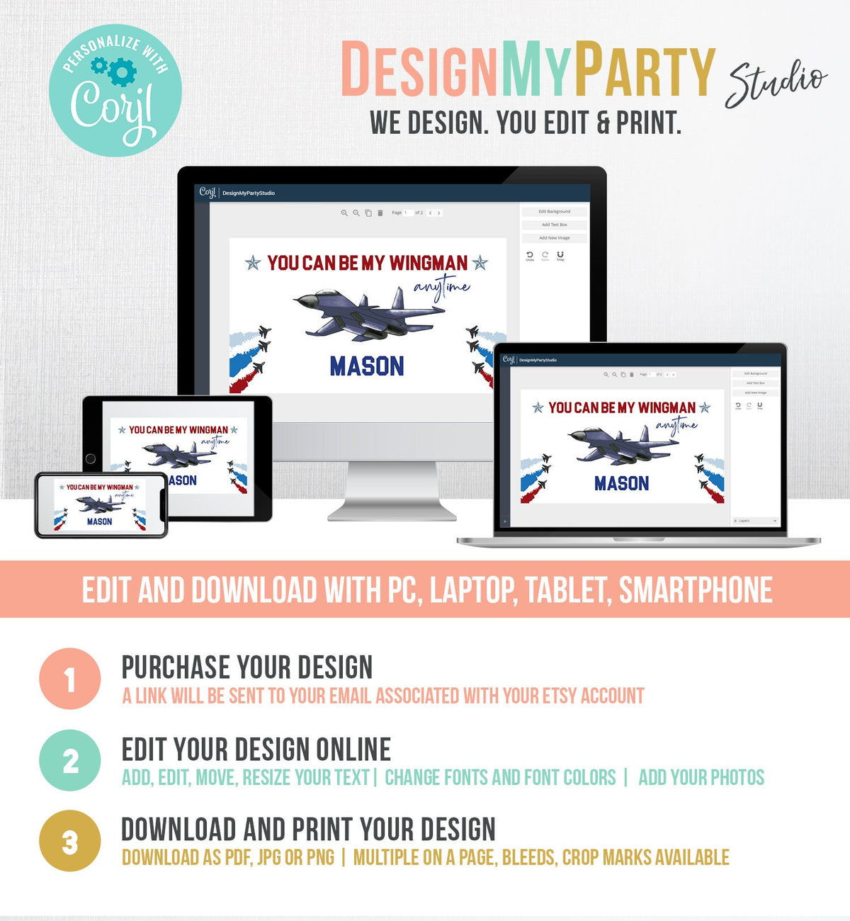 Editable Fighter Pilot Gable Box Favor Flying Ace Aviator Birthday Favor Box Label Boy You can be my Wingman Download Printable Corjl 0469