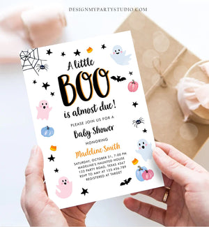 Editable Boo Baby Shower Invitation Cute Halloween Baby Shower Costume Party Pastel Ghost Gender Neutral Printable Template Corjl 0418