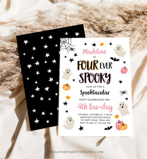 Editable Halloween Four Ever Spooky Birthday Invitation 4th Pink Ghost Costume Party Girl Pink Party Download Printable Template Corjl 0418