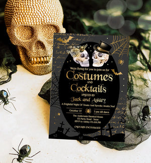 Editable Costumes And Cocktails Halloween Party Invitation Adult Halloween Party Boos or Brews Vintage Gothic Party Download Corjl 0472 0009