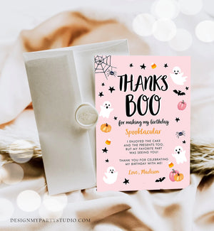 Editable Thanks Boo Halloween Thank You Card Pink Ghost Pumpkin Birthday Girl Birthday Template Instant Download Corjl 0009 0418