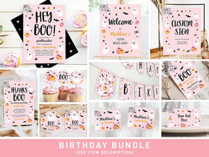 Little Boo Ghost Halloween Birthday Invitation Bundle Pink Girl Pumpkin Package 1st First Printable Corjl Template 0009 0418