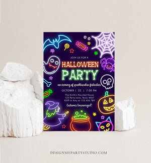 Editable Neon Halloween Party Invitation Costumes And Cocktails Adult Halloween Party Spooktacular Boos Or Brews Download Corjl 0474 0009