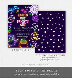 Editable Neon Halloween Party Invitation Costumes And Cocktails Adult Halloween Party Spooktacular Glow in The Dark Download Corjl 0474 0009