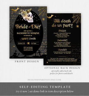 Editable Bachelorette Bride or Die Itinerary Invitation Halloween Bachelorette Weekend Evite Till Death Do Us Party Download Corjl 0472 0009