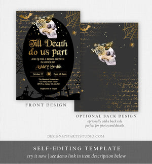 Editable Halloween Bridal Shower Invitation Till Death Do Us Part Gothic Bridal Shower Fall Skull Skeleton Floral Download Corjl 0472 0009