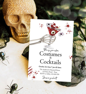 Editable Costumes And Cocktails Halloween Party Invitation Adult Halloween Party Boos & Booze Vintage Gothic Party Download Corjl 0472 0009