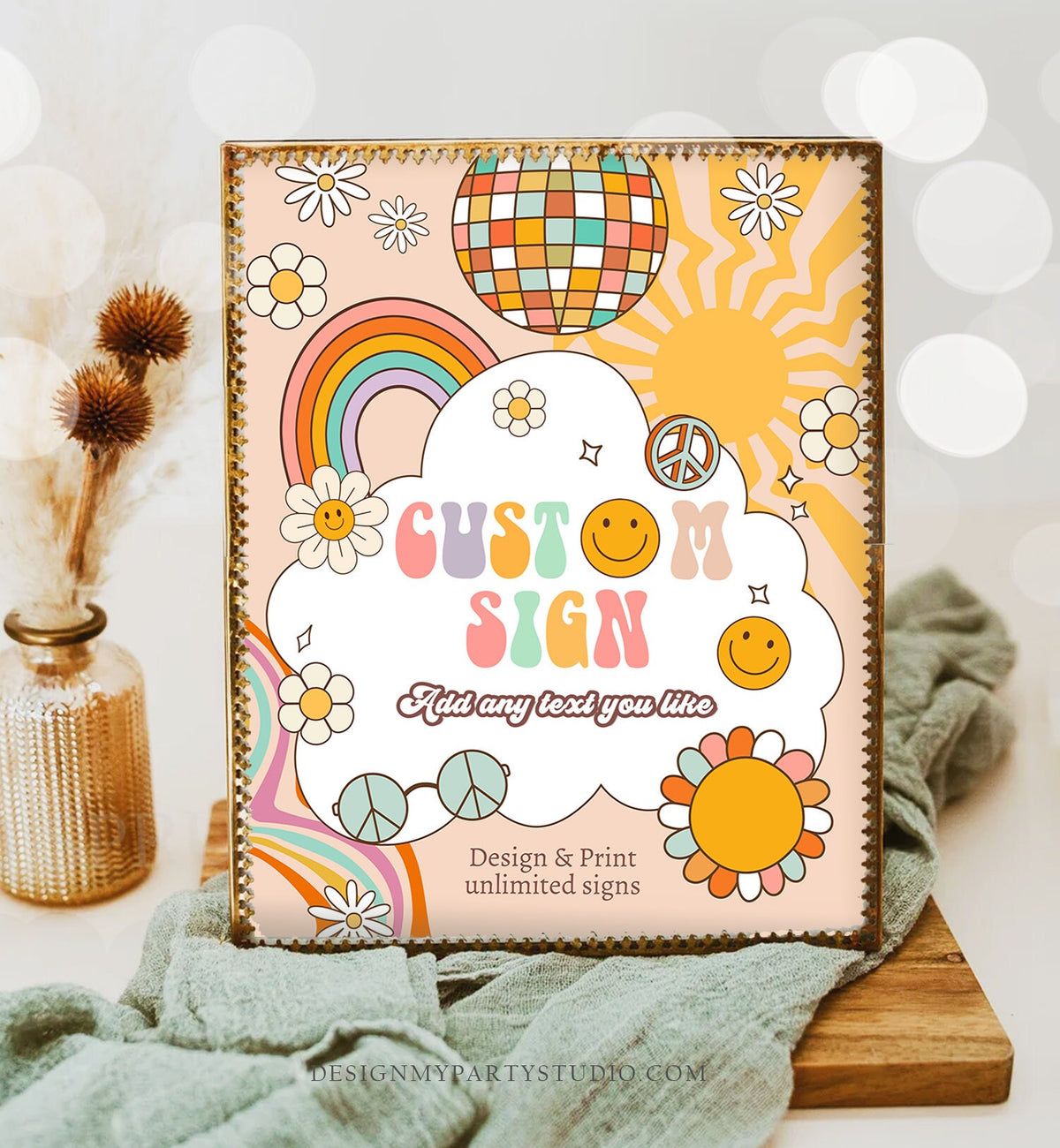 Editable Custom Sign Retro Groovy Birthday Party One Groovy Babe Party Decor Flower Power Hippie 70s 8x10 Download PRINTABLE Corjl 0459