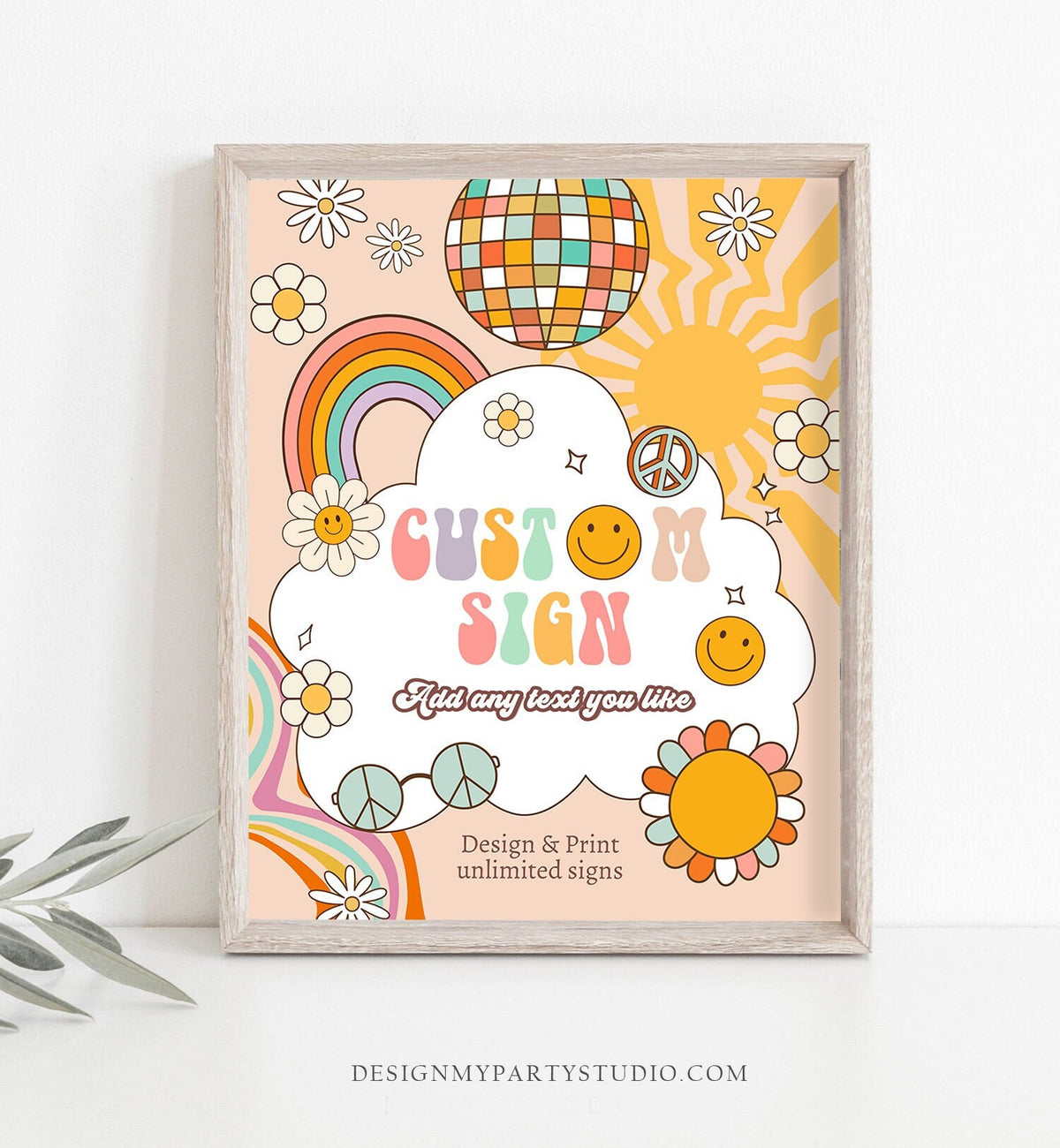 Editable Custom Sign Retro Groovy Birthday Party One Groovy Babe Party Decor Flower Power Hippie 70s 8x10 Download PRINTABLE Corjl 0459