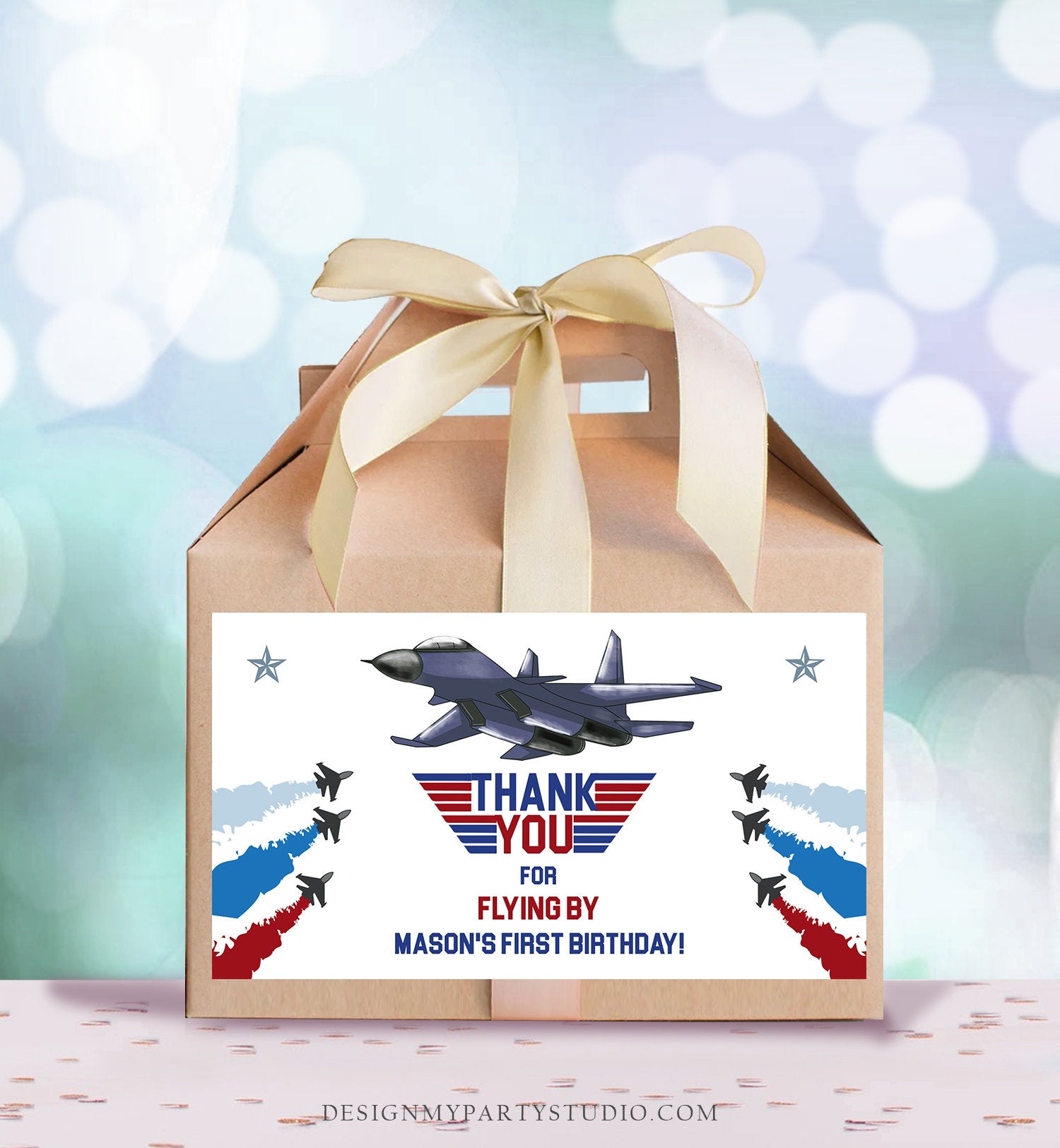 Editable Fighter Pilot Gable Box Favor Flying Ace Aviator Birthday Favor Box Label Boy You can be my Wingman Download Printable Corjl 0469