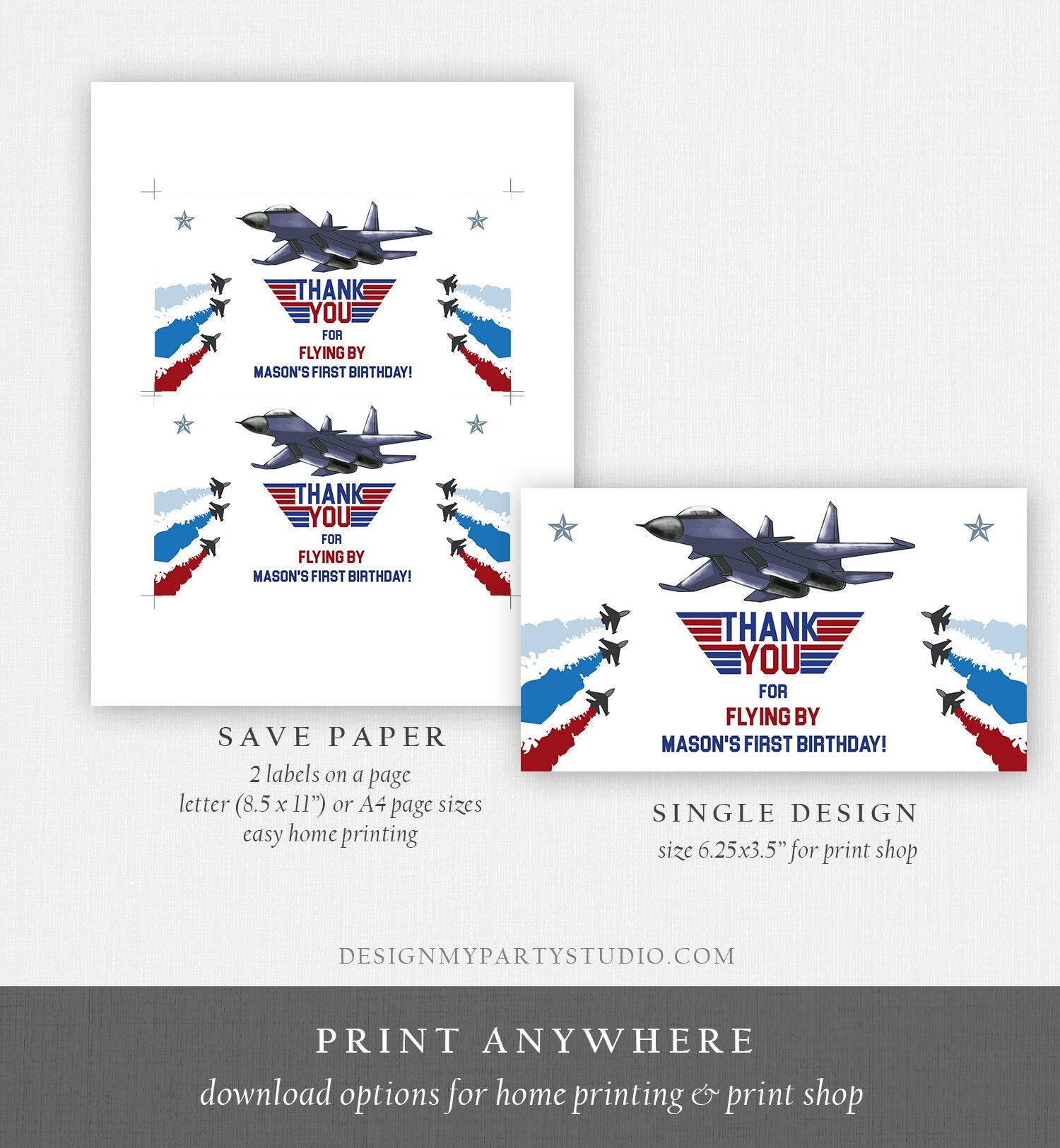 Editable Fighter Pilot Gable Box Favor Flying Ace Aviator Birthday Favor Box Label Boy You can be my Wingman Download Printable Corjl 0469