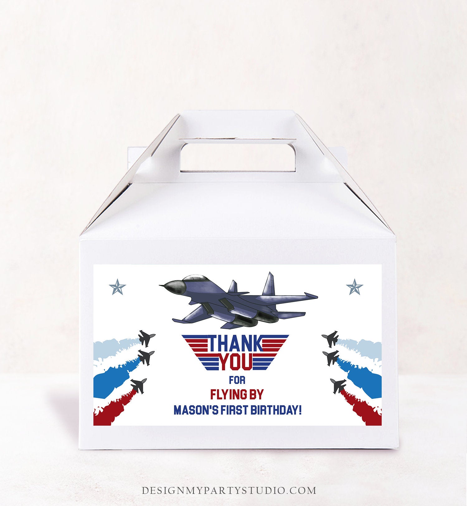 Editable Fighter Pilot Gable Box Favor Flying Ace Aviator Birthday Favor Box Label Boy You can be my Wingman Download Printable Corjl 0469