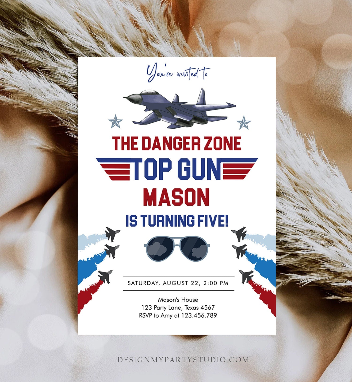 Editable Fighter Pilot Birthday Invitation Fighter Jet Pilot Invitation Boy Military Jet Instant Download Printable Corjl Template 0469