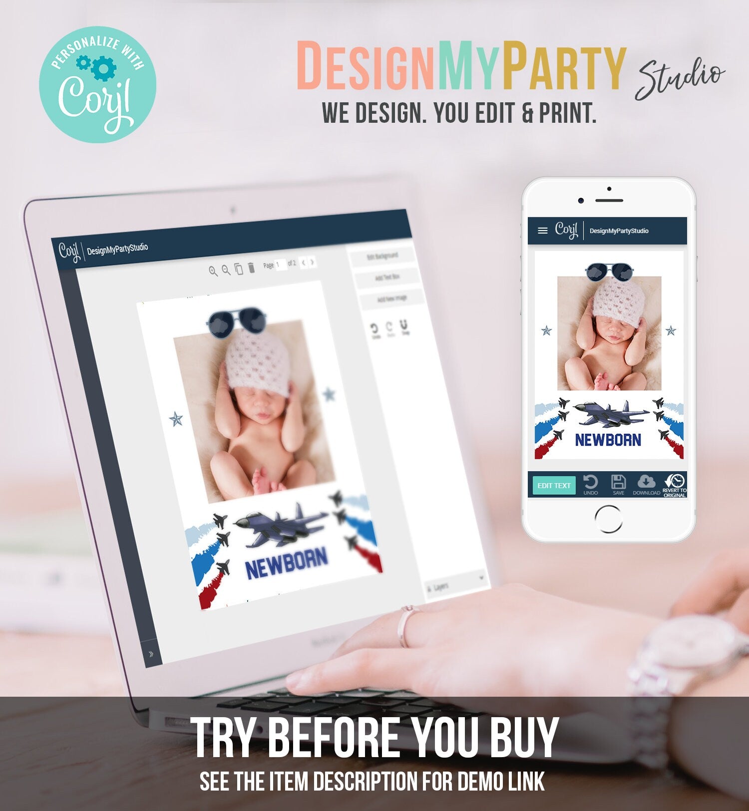 Editable First Year Photo Banner Fighter Pilot Monthly Pictures Banner 1st Birthday Boy Top One Airplane Aviator Decor Corjl Template 0469