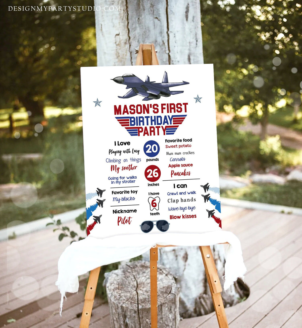 Editable Airplane Birthday Milestones Sign Aircraft Sky First Birthday Boy 1st Fighter Pilot Aviator Jet Template Printable Corjl 0469