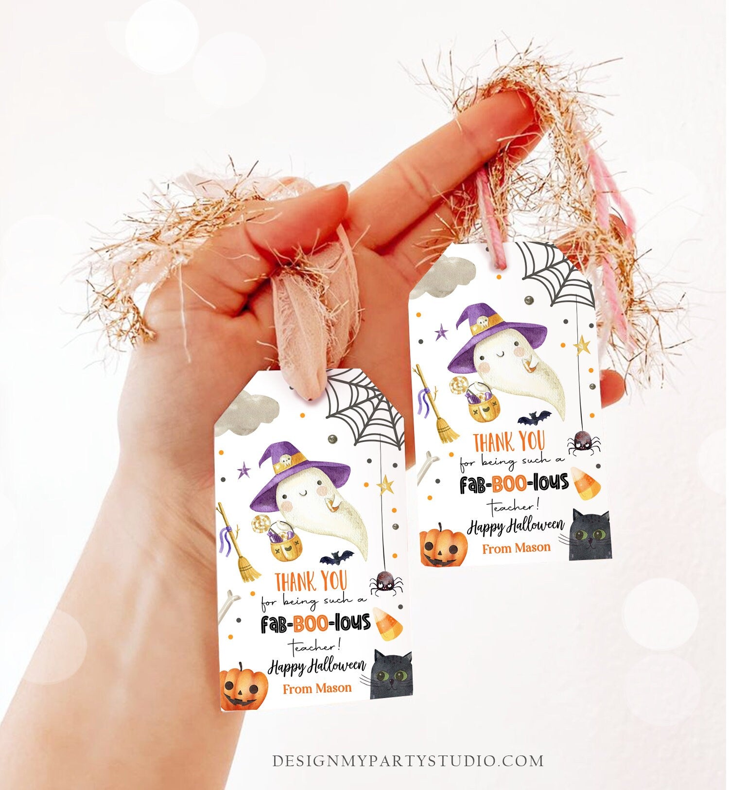Editable Halloween Favor Tags Ghost Gift Tags Fab-BOO-lous Teacher Appreciation Cute Ghost Treat Tag Download Printable Template Corjl 0261