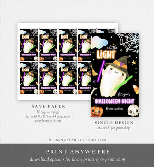 Editable Halloween Glow Stick Favor Tags Ghost Gift Tags Trick Or Treat Halloween Night School Treat Download Printable Template Corjl 0261