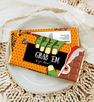 Editable Halloween Party Favor Halloween Candy Bar Wrapper Halloween Chocolate Bar Labels Zombie Gift Download Corjl Template Printable 0261