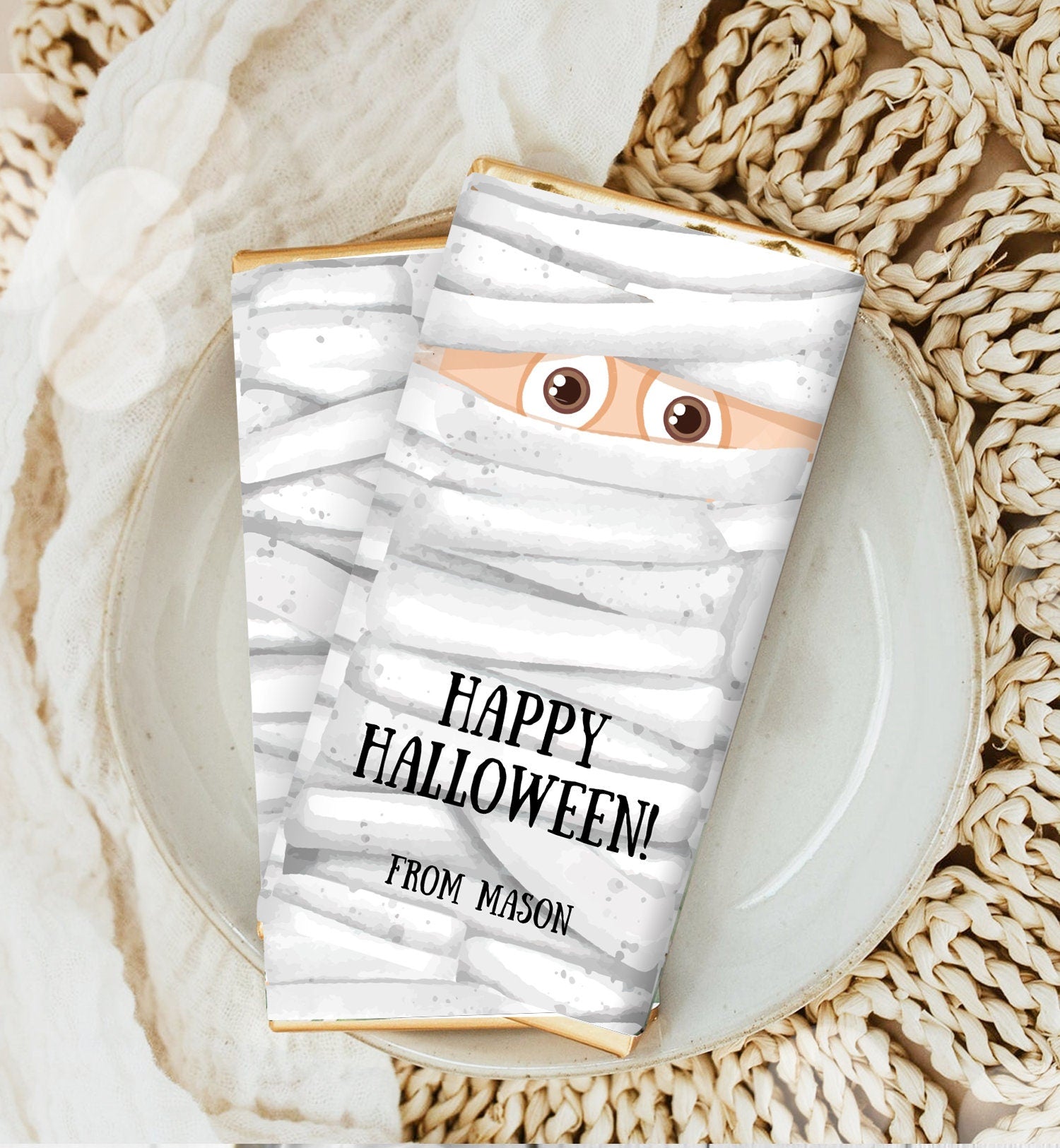 Editable Halloween Party Favor Halloween Candy Bar Wrapper Mummy Treat Trick or Treat Chocolate Bar Download Corjl Template Printable 0261