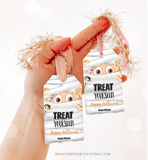 Editable Halloween Favor Tags Mummy Gift Tags Costume Party Trick Or Treat Candy Tags Mummy Treat Tag Download Printable Template Corjl 0261