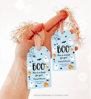 Editable Halloween Favor Tags Boo Gift Tags Costume Party Trick Or Treat Boy Blue Birthday Party Download Printable Template Corjl 0418