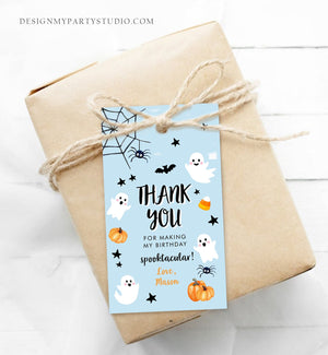 Editable Halloween Birthday Thank You Favor Tags Costume Party Boy Blue Spooktacular Ghost Party Download Printable Template Corjl 0418