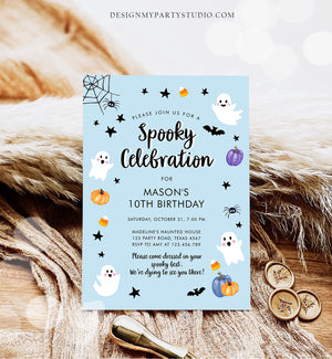 Editable Halloween Party Invitation Boy Blue Ghost Costume Party Halloween Birthday Spooktacular Download Printable Template Corjl 0009 0418