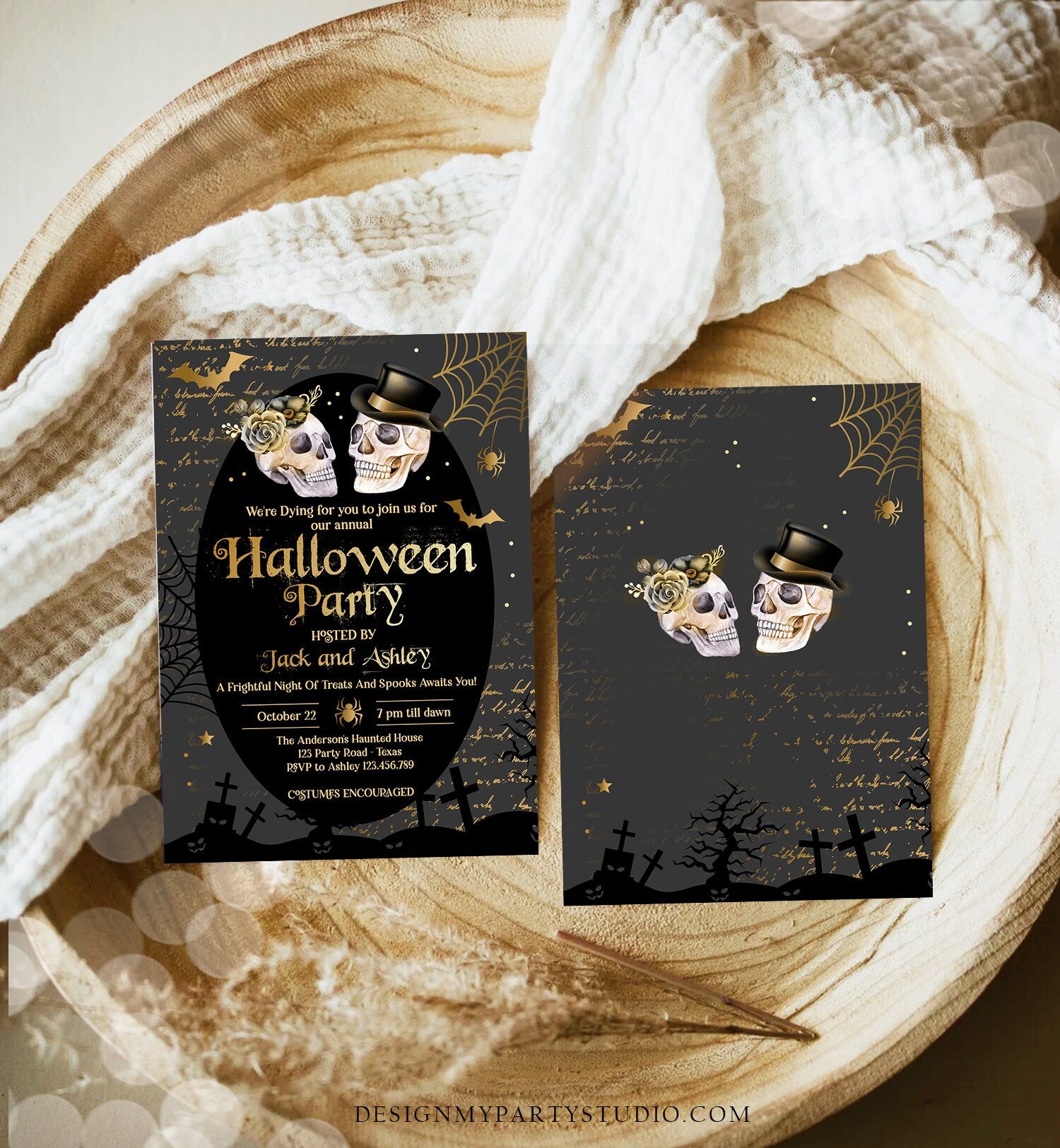Editable Costumes And Cocktails Halloween Party Invitation Adult Halloween Party Boos or Brews Vintage Gothic Party Download Corjl 0472 0009