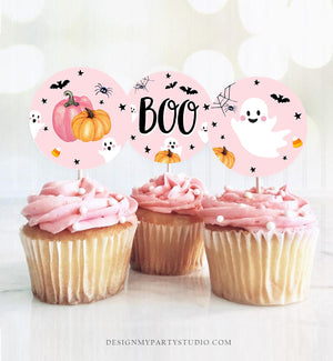 Book Ghost Birthday Cupcake Toppers Favor Tags Halloween Baby Shower Ghost Party Spooky Pink Girl Download Digital PRINTABLE 0009 0418