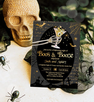 Editable Boos & Booze Halloween Party Invitation Adult Halloween Invite Brews Vintage Gothic Costumes and Cocktails Download Corjl 0472 0009