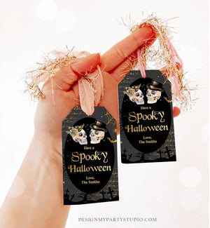 Editable Skeleton Halloween Gift Tags Spooky Halloween Party Favor Tags Skull Treat Tag Download Printable Template Corjl 0261 0472 009