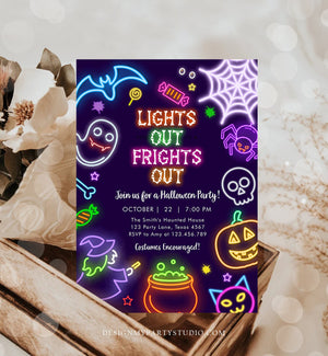 Editable Neon Halloween Party Invitation Costumes And Cocktails Adult Halloween Party Spooktacular Glow in The Dark Download Corjl 0474 0009