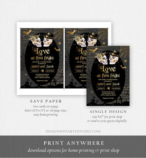 Editable Halloween Couples Shower Invitation Love at First Fright Gothic Bridal Shower Fall Skull Engagement Download Corjl 0472 0009