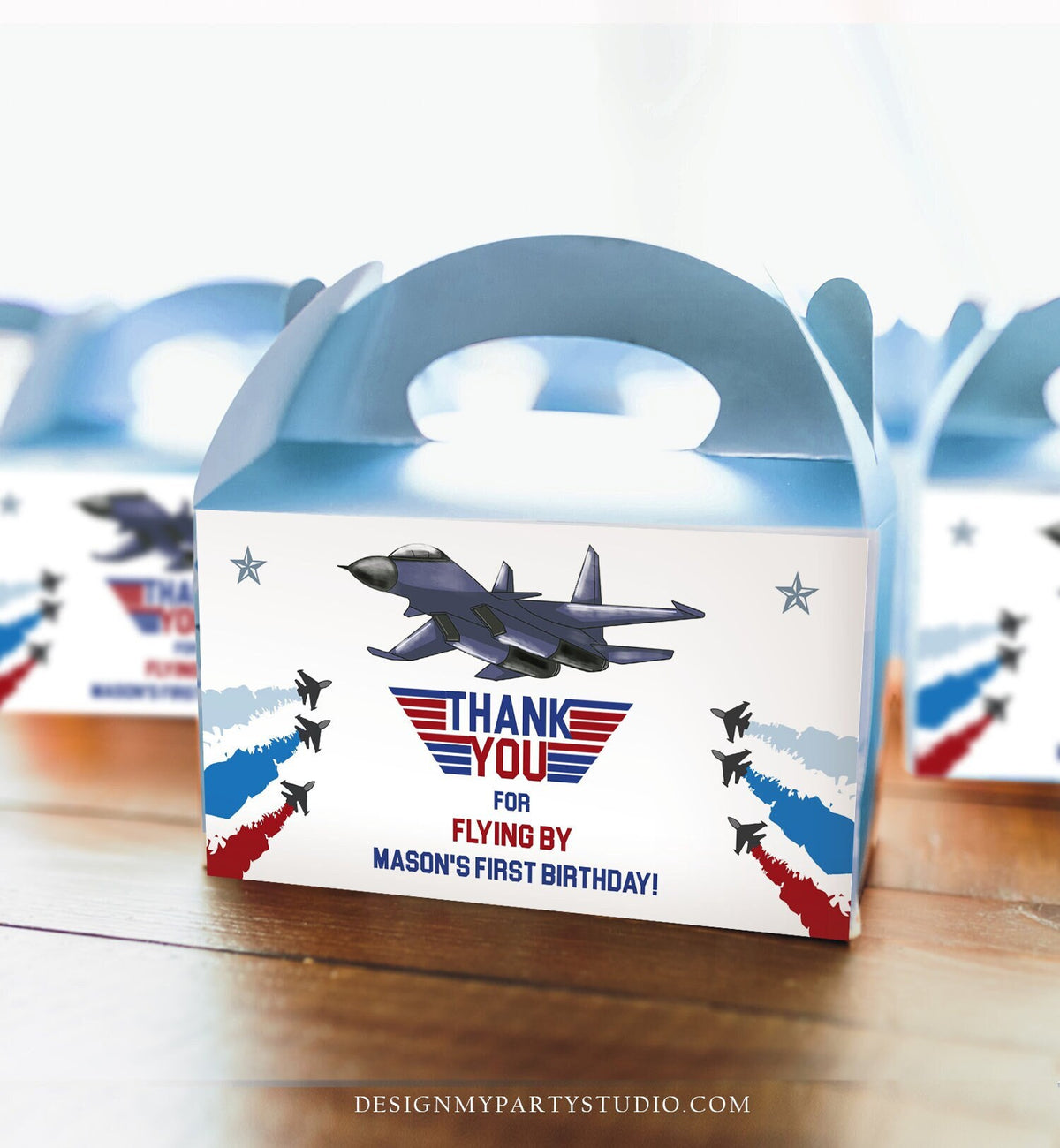 Editable Fighter Pilot Gable Box Favor Flying Ace Aviator Birthday Favor Box Label Boy You can be my Wingman Download Printable Corjl 0469